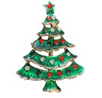 Jule broche - juletræ i grøn med smukke glitrende sten 